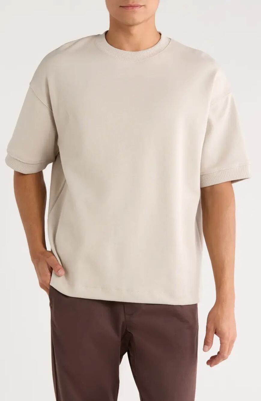 Denim & Flower T-Shirt Mens Size XL Beige Cotton Crew Drop Shoulder Pullover Tee